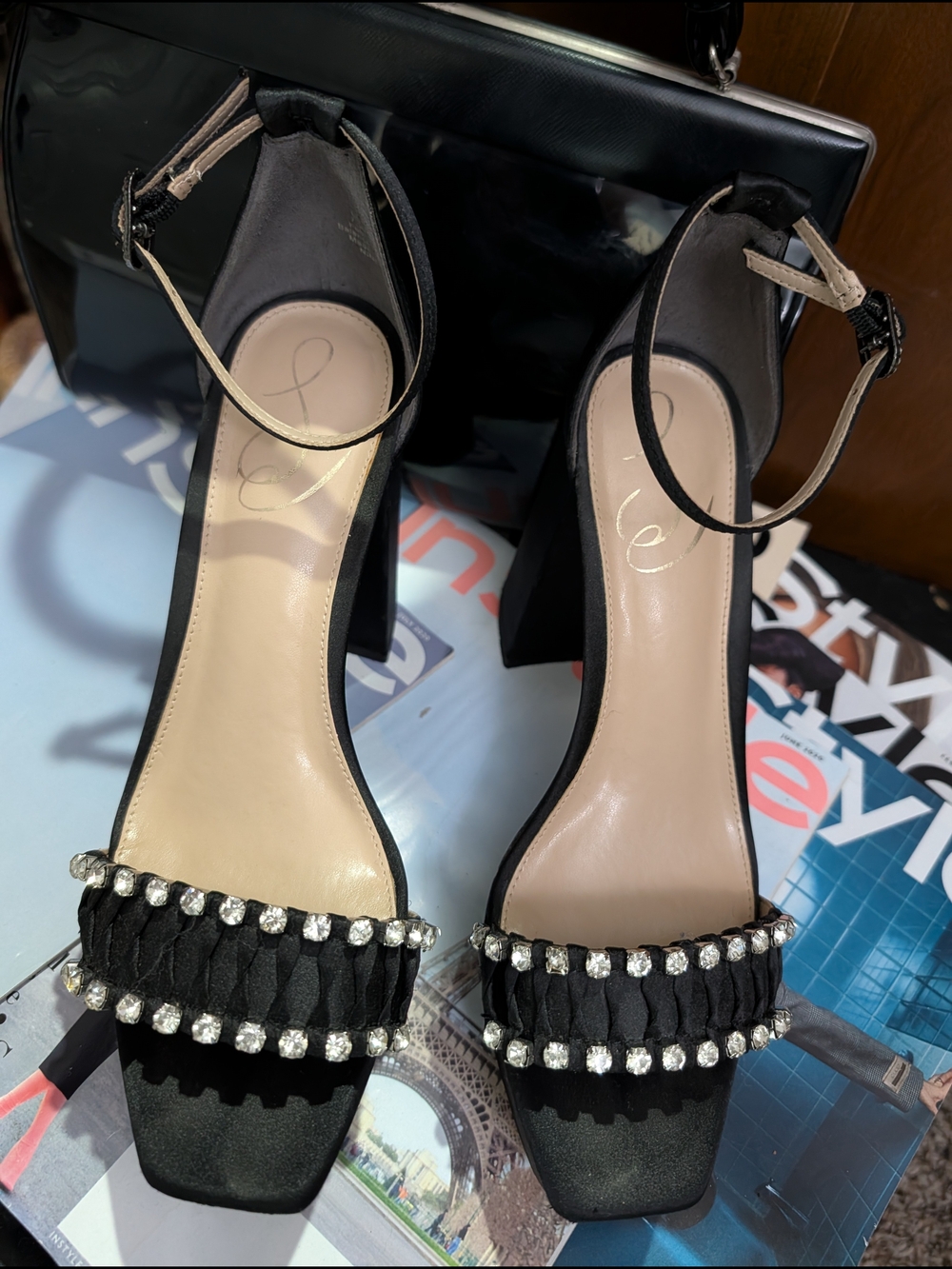 Sam Edelman Black Jeweled Fringe Ankle-Strap Heels - Picture 2 of 6